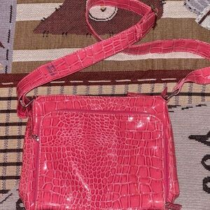 Pink Croc-Embossed Crossbody Bag - Unbranded
